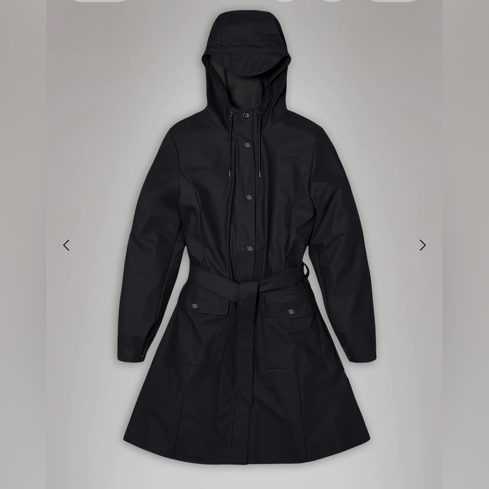 RAINS Women's Black Hooded Rain Jacket S